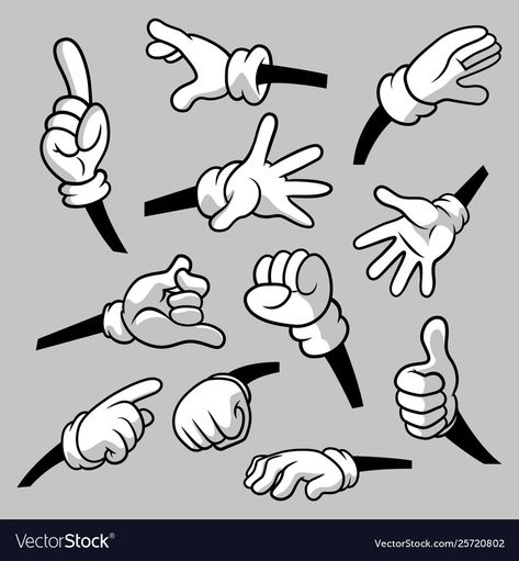 Hands With Gloves, Hands Cartoon, Parts Of Body, Cartoon Gloves, Hand Cartoon, Cartoon Hands, 1930s Cartoons, Cartoon Style Drawing, Rubber Hose