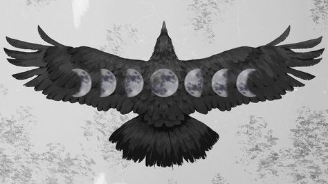 Raven With Wings Out, Womens Raven Tattoo, Witchy Crow Tattoo, Moon And Raven Tattoos, Raven With Moon Tattoo, Raven And Wolf Tattoo Ideas, Crow Sternum Tattoo, Crow Moon Tattoo, Crow Chest Tattoo Female