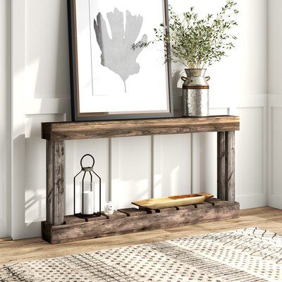 Gracie Oaks Merkle 60" Solid Wood Console Table | Wayfair Rustic Entryway Table, Unique Console Table, Console Table Wood, Rustic Entryway, Drum Coffee Table, Entry Decor, Wood End Tables, End Tables With Storage, Wood Console Table