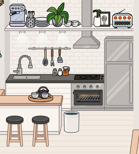 Toco Boca Kitchen, Dream Kitchen Drawing, Simple Kitchen Drawing, Aesthetic Kitchen Drawing, Toca Boca Room Kitchen, Tocaboca Kitchen Ideas, Toca World Kitchen Ideas, Apartment Toca Boca Ideas, Toca Boca Room Ideas Apartment