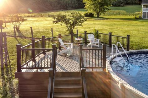 Above-Ground Pool Deck DIY Project Photo Galleries & Ideas | Trex Aboveground Pool Deck, Pool Deck Diy, Trex Enhance, Small Above Ground Pool, Above Ground Pool Deck Ideas, Deck Diy, Above Ground Pool Deck, Pool Deck Ideas, Above Ground Pool Decks