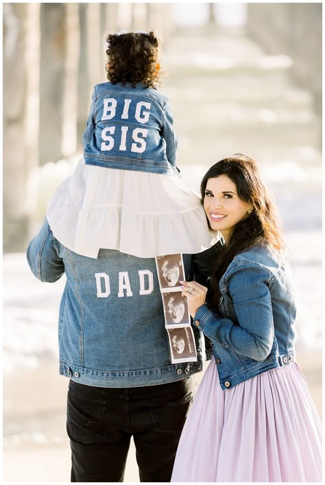 Pregnancy Announcement, big sister ideas. Los Angeles Family Photographer Big Sister Jean Jacket Announcement, Surprise Big Sister Announcement, Big Sister Balloon Announcement, Big Sister Jean Jacket, Big Sister Maternity Pictures, Pregnancy Announcement With Toddler Girl, Big Sister Photoshoot Announcement, Pregnancy Announcement With Big Sister, 3rd Kid Pregnancy Announcement