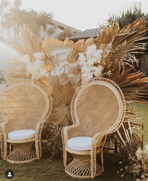 Rattan Peacock wedding Chairs Outdoor Wedding Chair Decorations, Wedding Reception Chair Decorations, Reception Chair Decorations, Chair Decoration Ideas, Outdoor Wedding Chairs, Wedding Reception Chairs, Wedding Ceremony Chairs, Photo Area, Rustic Winter Wedding