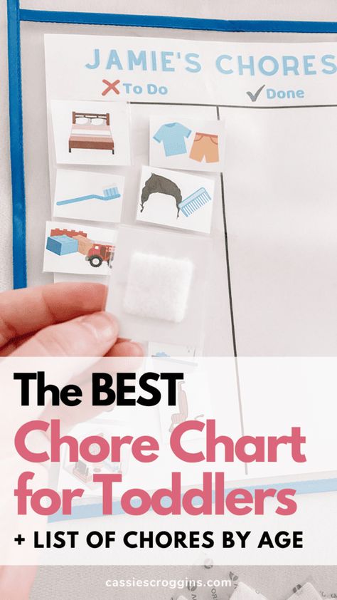 Make a chore chart you'll actually stick to! This DIY velcro chore chart for kids is the best chore chart for toddlers and even older kids! This free printable chore chart template is exactly what you need. Use for your toddlers, for multiple kids, for your whole family! Plus there is a huge list of chores by age! What are age appropriate chores for kids? I've got the list here! #cassiescroggins Chore Chart By Age, Child Discipline Chart, Chore Chart Pictures, Toddler Chore Chart, Discipline Chart, Discipline Ideas, Child Discipline, Chore Chart For Toddlers, Whole Brain Child