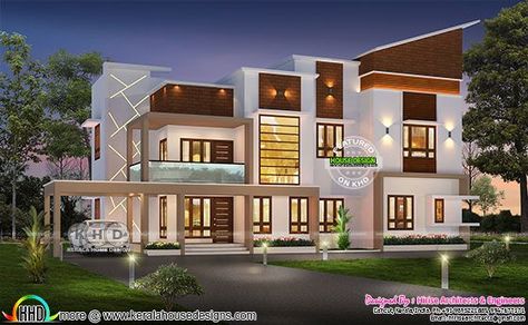 6 bedroom modern house rendering in 2500 square feet 5000 Sq Ft House Plans, House Plans Indian Style, Double Storey House Plans, Square House Plans, India House, Kerala House, Double Storey House, Best Modern House Design, Modern Mountain Home