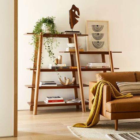 Calgary Living Room Collection | West Elm Tiered Bookshelf, Contemporary Bookshelf, Modern Bookcase, Living Room Collections, Bookcase Shelves, Home Library, Small Furniture, Key Details, Wood Shelves