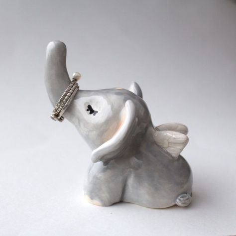 Elephant With Wings, Elephant Rings, Small Ceramics, Jewlery Holder, Elephant Ring Holder, Wings Ring, Elephant Ring, Ceramic Elephant, Clay Diy Projects