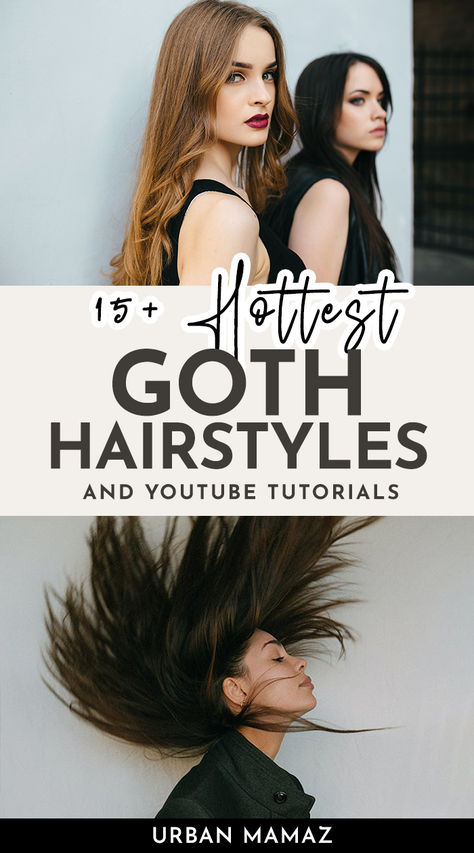 Goth Hairstyles Edgy Hair Inspiration, Goth Skunk Hair, Soft Goth Jewelry, Soft Goth Glam Aesthetic, Soft Goth Hairstyles, Hair Styles For Long Hair Length Step By Step, Alternative Long Hairstyles, Witch Hairstyles Long, Really Long Hair Styles