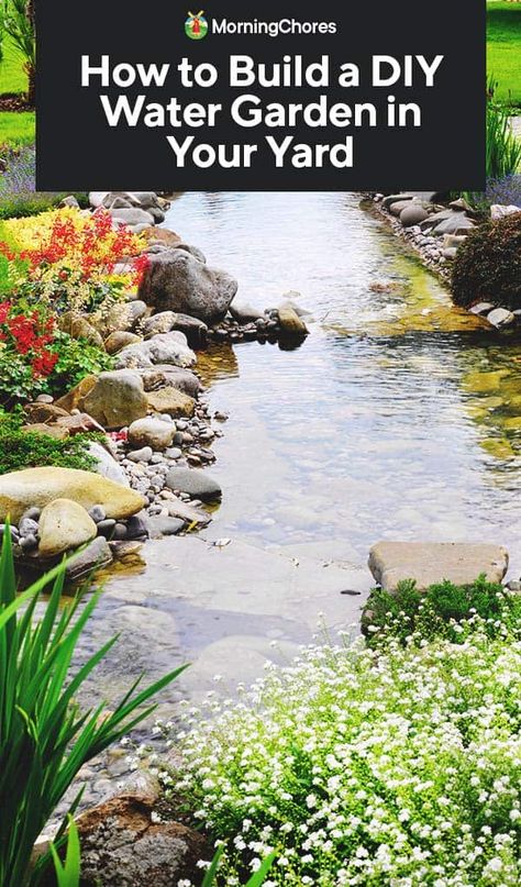 Diy Water Garden, Backyard Stream, Indoor Pond, Container Water Gardens, Tattoo Plant, Indoor Water Garden, Pond Ideas, Backyard Water Feature, Diy Backyard Landscaping