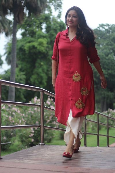 Stylish Indian Festive Look For Women Tulip Pants With Kurti, Simple Suits, Dhoti Salwar, Official Dress, 50 Blouse Designs, Stylish Kurta, Tulip Pants, Salwar Pants, Indian Fashion Trends