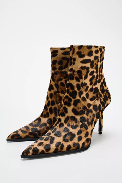 ANIMAL PRINT LEATHER HEELED ANKLE BOOTS - Leopard | ZARA United States Boots Leopard, Cargo Shirts, Trench Jacket, Cardigan Sweater Dress, Leather Shirt, Heeled Ankle Boots, Printed Leather, Leather Ankle Boots, Leather Heels