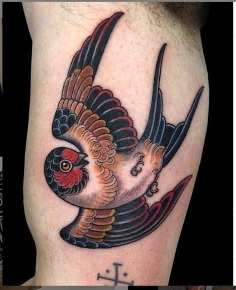 Black Sparrow Tattoo, Pheonix Tattoo Neo Traditional, Neotraditional Tattoo Art, Japanese Sparrow Tattoo, Trad Bird Tattoo, Red Crowned Crane Tattoo, Phoenix Tattoo Traditional, American Traditional Bird Tattoo, Neo Traditional Bird Tattoo