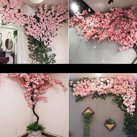 Artificial Cherry Set Meal Rattan Wedding Wall Decoration Flower Indoor Living Room Decoration False Flower Fattan Franch - Artificial Flowers - AliExpress Silk Flower Diy, Cherry Tree Branch, Silk Flowers Diy, Diy Flores, Fleurs Diy, Cherry Blossom Branch, Wedding Wall Decorations, Wedding Wall, Wedding Scene