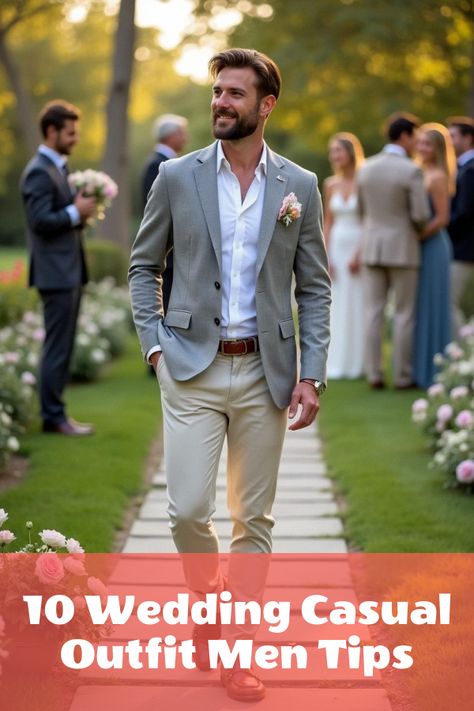 Looking to stand out with the perfect wedding casual outfit men actually love? Discover jaw-dropping ideas you didn't know existed! From sleek blazers to relaxed chinos, nail that laid-back yet stylish vibe. Don’t miss out on tips that’ll make you the best-dressed guest. Check out our gallery for ultimate inspo! Men Wedding Guest Outfit Casual, Men’s Wedding Outfit Casual, Mens Attire Beach Wedding, Wedding Reception Mens Outfit, Grooms Wedding Outfit, Casual Outfits For Wedding, Wedding Casual Outfit Men, Men Casual Wedding Outfit, Men’s Semi Formal