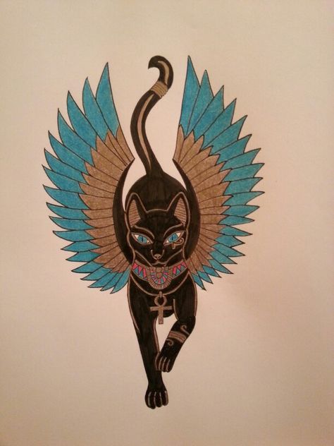 Egypt Cat Art, Pharos Art, Egypt Cat Tattoo, Egyptian Cat Art, Bast Tattoo, Egyptian Cat Tattoos, Cat God, Egypt Cat, Egyptian Drawings