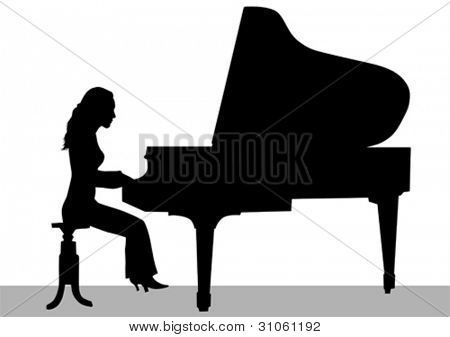 Piano On Stage, Playing The Piano, Playing Piano, Woman Drawing, Vector Drawing, The Piano, Figure It Out, My Mother, On Stage