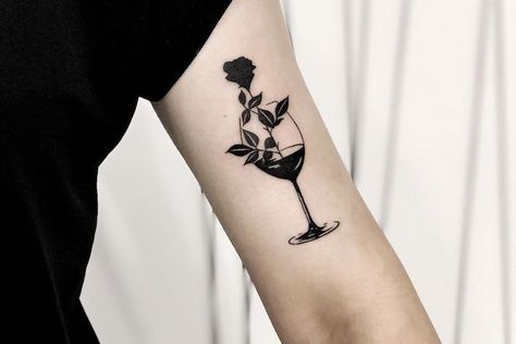 Wine lovers the tattoo of your dreams awaits! Check out these incredible wine-inspired tattoos that rock the red stuff. Wine Tattoos, Wine Glass Tattoo, Wine Tattoo, Glass Tattoo, Self Love Tattoo, Bottle Tattoo, About Rose, Discreet Tattoos, Subtle Tattoos