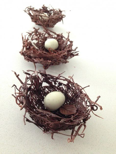 Chocolate Birds Nest Recipe, Birds Nests Recipe, Nutella Muffin, Chocolate Nests, Chocolate Bowls, Chocolate Garnishes, Birds Nests, Easter Baking, Chocolate Art