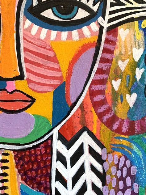 Abstract Art With Faces, Folk Art Faces, Colorful Acrylic Painting Ideas, Abstract Faces Painting, Abstract Face Art Paint, Cubism Art Modern, Abstract Face Painting, African Abstract Art, Afrikaanse Kunst