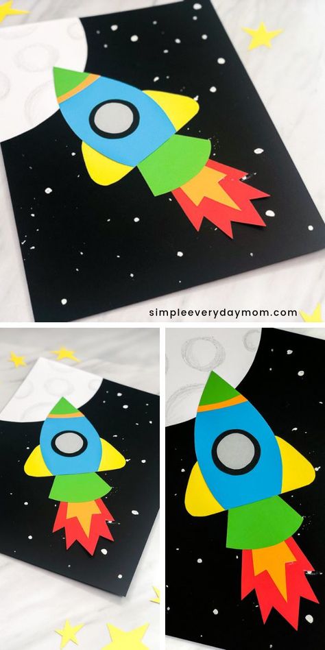 Make this easy DIY rocket paper craft made with construction paper or card stock. It comes with a free printable template so it's super simple to make, plus it comes with step by step directions and a video tutorial! Great for boys and girls in kindergarten and elementary.   #papercrafts #kidscrafts #craftsforkids #simpleeverydaymom #papercraftsforkids #kidsactivities #kidsactivity #easykidscrafts #funactivitiesforkids #ideasforkids Rocket Paper Craft, Rocket Craft For Kids, Rocket Paper, Construction Paper Art, Rocket Craft, Diy Rocket, Kraf Kertas, Sistem Solar, Construction Paper Crafts