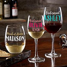 Personalized Bridesmaid Gifts | Personalization Mall Wine Glass Vinyl, Teacher Wine Glass, Wine Teacher, Stemless Champagne Flutes, Custom Wine Glass, Wine Print, Personalized Wine Glasses, Personalized Wine Glass, Diy Teacher Gifts