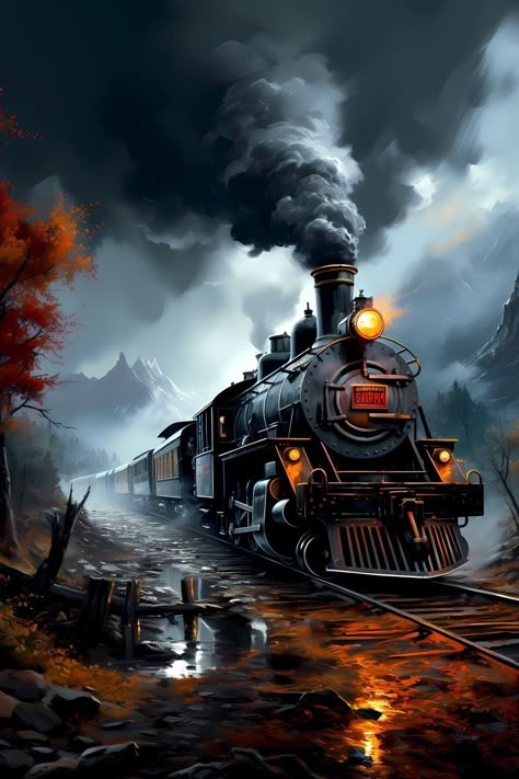 Old Train Pictures, Train Artwork, Steam Trains Photography, Train Wallpaper, Old Steam Train, Railroad Art, Train Art, Train Photography, Old Trains