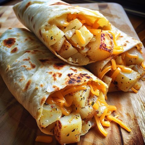 🌯🧀 Wrap up your meal with Cheesy Potato Burritos! Filling, cheesy, and utterly delicious. #CheesyBurritoBliss Cheesy Potato Burritos Ingredients: Potatoes, cubed (2 cups) Cheddar cheese, shredded (1 cup) Tortillas (4) Onion, chopped (1/2 cup) Garlic powder (1 tsp) Olive oil (2 tbsp) Instructions: Sauté potatoes and onion in olive oil until tender. Sprinkle with garlic powder and salt. Spoon onto tortillas, top with cheese, roll up. Grill until golden. 🥔🌯 Enjoy a burst of flavor with each bi... Sauté Potatoes, Potato Burritos, Potato Wrap, Sauteed Potatoes, Cheese Roll, Instagram Recipes, Potatoes Onions, Cheesy Potato, Salt Spoon