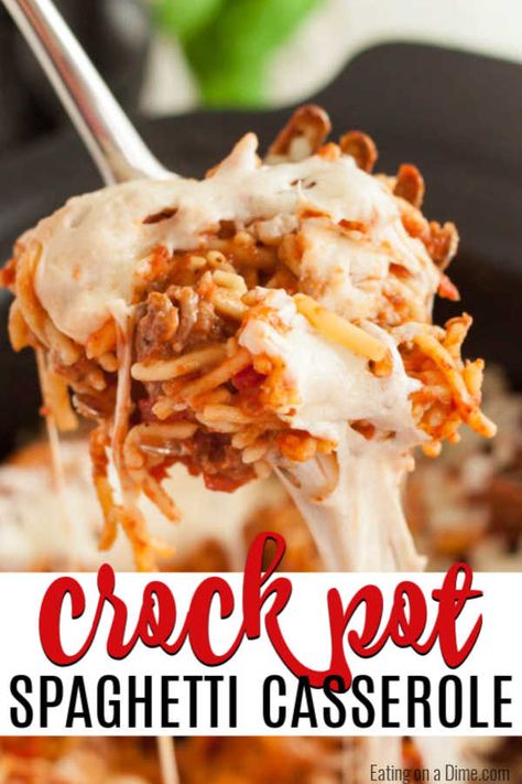 Crock pot Spaghetti Casserole Recipe is the best one pot meal for a great dinner any day of the week. Each bite is cheesy and yummy. Clean up is easy too. Crockpot Spaghetti With Ricotta Cheese, Crockpot Spaghetti Casserole, Pasta Crockpot, Crock Pot Spaghetti, Spaghetti Casserole Recipe, Crockpot Spaghetti, Crockpot Casserole, Easy Spaghetti, Spaghetti Casserole