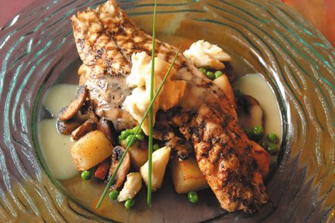 Grilled Redfish And Crabmeat With Lemon-Butter Sauce : Ralph Brennan Restaurant Group Grilled Redfish Recipes, Redfish Recipes, Fish Grill, Grilled Fish Recipes, Grilling Recipes Sides, New Orleans Recipes, Seafood Gumbo, Grilled Steak Recipes, Healthy Grilling Recipes