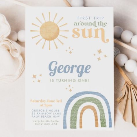 Boho Birthday Invitations & Invitation Templates | Zazzle First Trip Around The Sun Birthday Party, Boho Rainbow 1st Birthday, Boho Birthday Invitations, 1st Birthday Boys, Boho Rainbow Birthday, Rainbow 1st Birthday, Bohemian Elements, Rainbow Birthday Invitations, First Trip Around The Sun