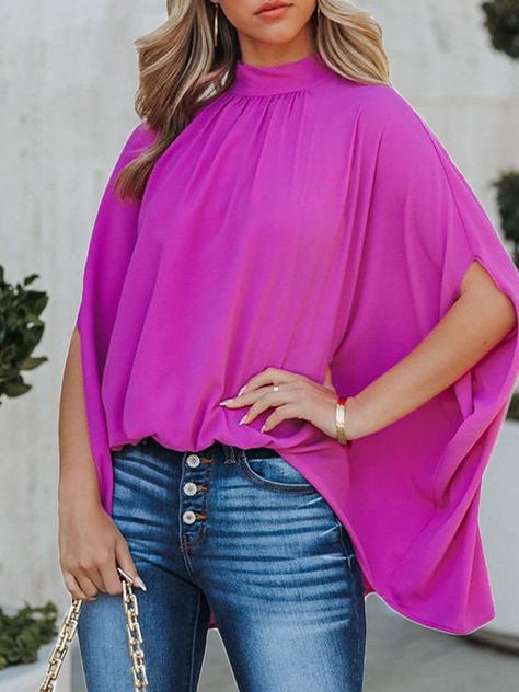 Beach Vacation Sun Cover-Up Tops Elegante Jumpsuits, Casual Chiffon Blouse, Cape Top, Cape Tops, Chiffon Tops Blouses, Cape Sleeves, Lovely Tops, Clothing Details, Loose Outfit