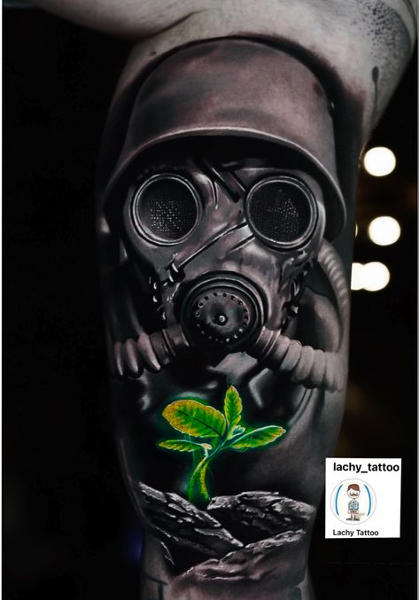 Tattoo realistic Gasmask Tattoo, Arm Cover Up Tattoos, Gas Mask Tattoo, Mask Tattoo, Tattoo Desings, Line Work Tattoo, Ink Master, Dark Tattoo, Realism Tattoo