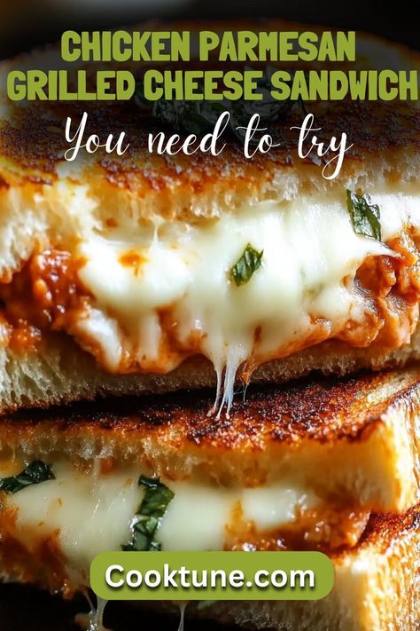 A delicious and hearty sandwich combining the flavors of chicken Parmesan and gooey melted cheese, perfect for a quick meal. Parmesan Grilled Cheese, Chicken Parmesan Sandwich, Chicken Marinara, Cheese Spaghetti, Quick Meal, Cheese Sandwich, Grilled Cheese Sandwich, Spaghetti Sauce, Cheese Sandwiches