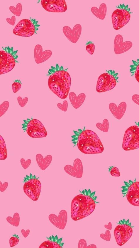 Pink Spring Background, Spring Aesthetic Background, Pink Spring Wallpaper, Cute Strawberry Wallpaper, Cute Summer Wallpaper, Spring Phone Wallpaper, Strawberries Wallpaper, Spring Aesthetic Wallpaper, Summer Wallpaper Aesthetic