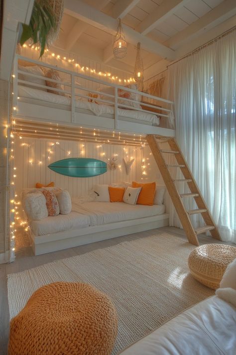 29 Coastal Preppy Teen Bedroom Ideas to Bring a Splash of Coastal Charm 7 Beachy Loft Bed, Preppy Room Green, Preppy Beachy Room Ideas, Preppy Beach Room, Teen Beach Room, Coastal Teen Bedroom, Preppy Teen Room, Preppy Teen Bedroom, Bedroom Ideas Beach