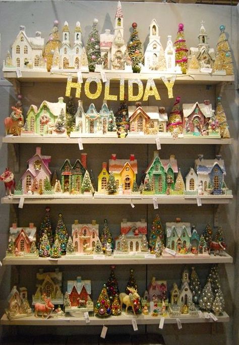 Glitter House, Retro Christmas Decorations, International Gifts, Vintage Vignettes, Christmas Houses, Booth Displays, Christmas Village Houses, Christmas Village Display, Glitter Houses