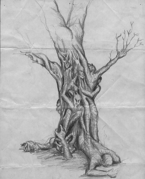 Human Tree by Lagorda Human Tree Drawing, Face In Tree Drawing, Tree People Drawing, Human Tree Art, Detailed Tree Drawing, Trees Art Drawing, Tree Trunk Drawing, Hole Drawing, Human Tree