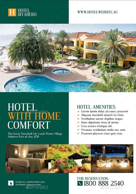 Hotel Flyer Design Inspiration, Resort Promotion Design, Hotel Poster Design Graphics, Hotel Poster Design Ideas, Hotel Promotion Design, Hotel Advertising Design, Hotel Creative Ads, Hotel Flyer Design, Hotel Poster Design