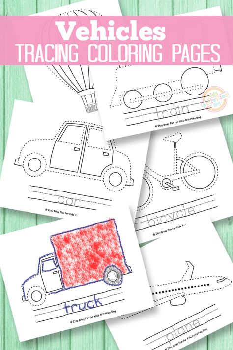 These tracing coloring pages are so fun for kids.  We love the vehicles theme! Tracing Coloring Pages, Transportation Theme Preschool, Pre Writing Practice, Transportation Activities, Transportation Crafts, Transportation Preschool, Transportation Theme, Preschool Fun, Kids Activities