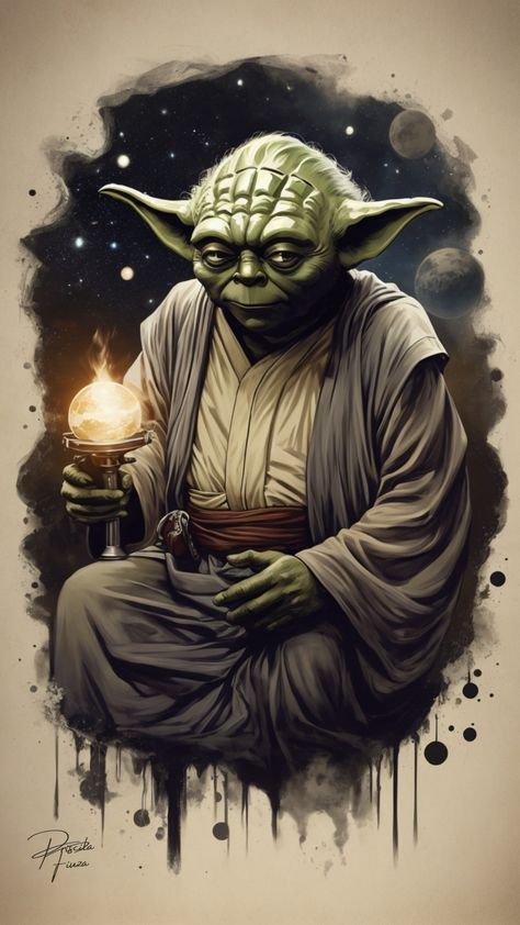 Master Yoda Art, Wallpaper Painting Ideas, Yoda Art, Wallpaper Painting, Yoda Wallpaper, Yoda Star Wars, Sci Fi Spaceships, Master Yoda, Stars Wars