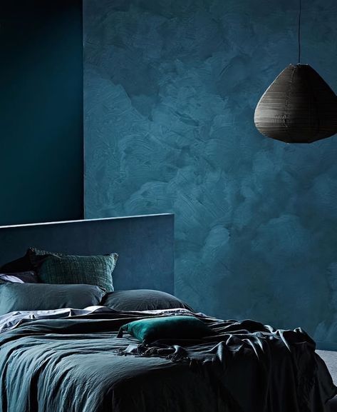 Prussian Blue Wall, Dark Blue Lime Wash Wall, Blue Limewash Walls, Blue Lime Wash, Blue Limewash, Lime Wash Paint, Lime Wash Walls, Limewash Walls, Blue Painted Walls