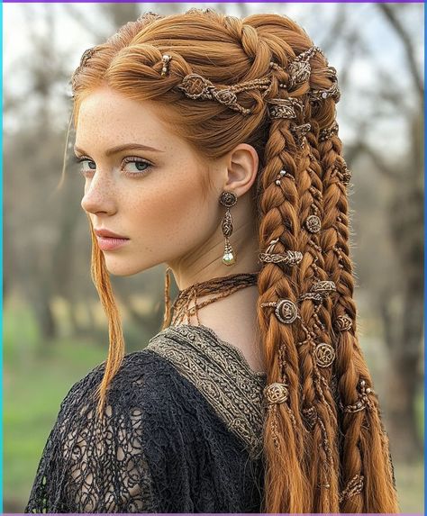 Celtic Braids Hair, Celtic Hairstyles, Ancient Hairstyles, Type 2c Hair, Celtic Braids, Knot Braids, Ginger Color, Celtic Hair, Celtic Traditions