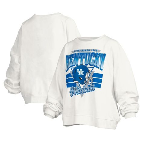 Layer up with a bold display of your unending loyalty to the Kentucky Wildcats by grabbing this Janice Retro Logo Oversized Pullover Sweatshirt from Pressbox. It features the university's founding year, a Kentucky Wildcats wordmark and a team helmet printed across the torso. The oversized design ensures this extra layer rests comfortably while the midweight design makes this pullover an ideal grab when cooler temperatures arrive. North Carolina Tar Heels, Tar Heels, Kentucky Wildcats, Retro Logo, Oversized Pullover, White Sweatshirt, Wild Cats, Pullover Sweatshirt, Womens Clothing Tops