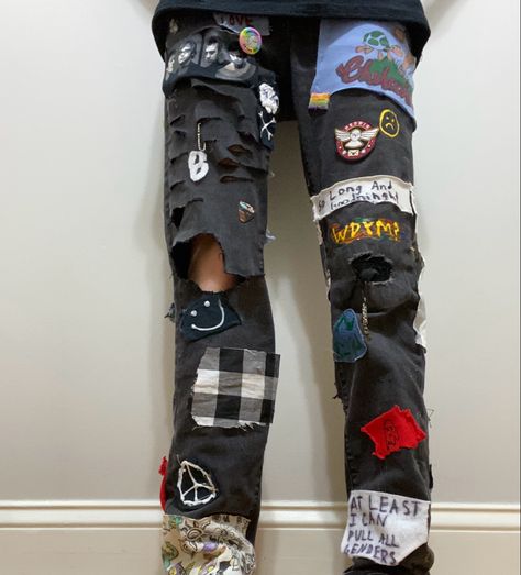 Patch Overalls Punk, Baggy Patch Pants, Patch Pants Outfit, Punk Patch Pants, Patch Pants Punk, Pants With Patches, Pants Patches, Crust Pants, Queer Punk