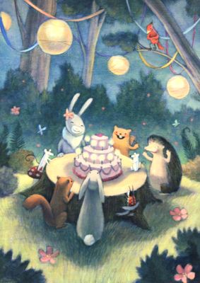 Forest Tea Party Illustration, Animal Tea Party, Woodland Party Decorations, Park Painting, Forest Drawing, Picture Books Illustration, Holiday Clipart, Paper Lantern, Childrens Illustrations