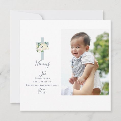 THANK YOU CARD | Zazzle.com Christening Thank You Cards, Baptism Thank You Cards, Baby Blessing, Baby Baptism, Baptism Favors, Boy Baptism, Blue Cross, God Parents, Godmother