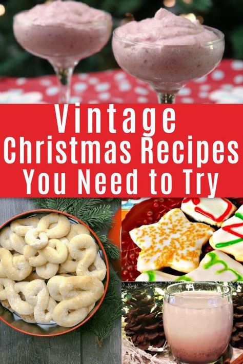 Vintage Christmas recipes can bring back memories of past Christmases and help keep family traditions alive. This year bring out some of your old favorites and try some of these as well. Plus check out a terrifying vintage recipe you'll want to skip. Vintage Christmas Food Holiday Recipes, Old Fashioned Christmas Recipes Sweets, Christmas Desserts Old Fashioned, 1950s Christmas Dinner, Nostalgic Christmas Recipes, 80s Christmas Food, Retro Christmas Party Food, Vintage Christmas Appetizers, Old Fashioned Christmas Food