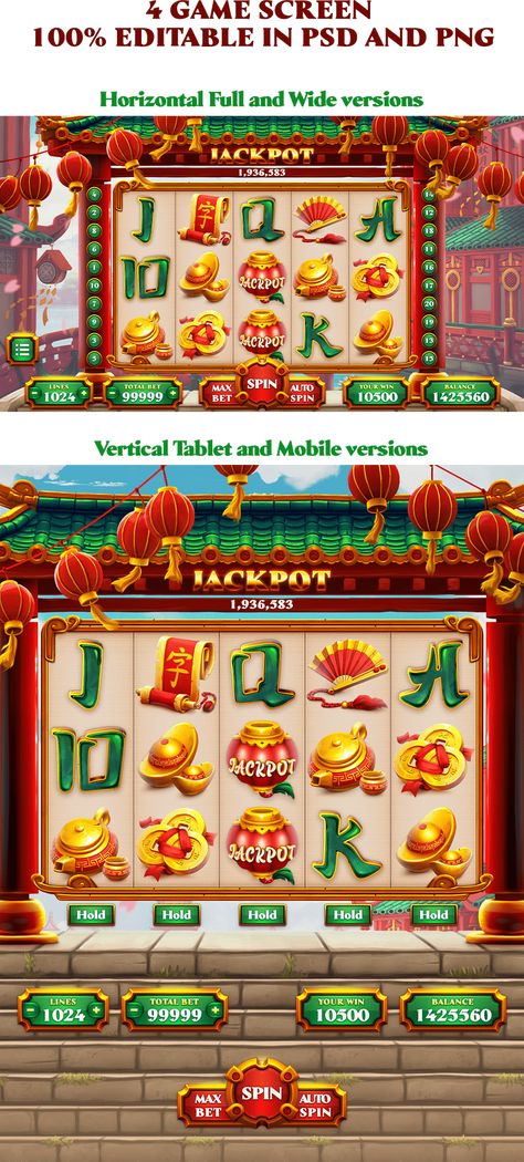 China Town Slot Game on Behance Chinese Slot Game, Slot Game Art, Vintage Slot Machines, Chinese Celebrations, Chinese Theme, Japan Games, China Town, Casino Slot Games, Money Games