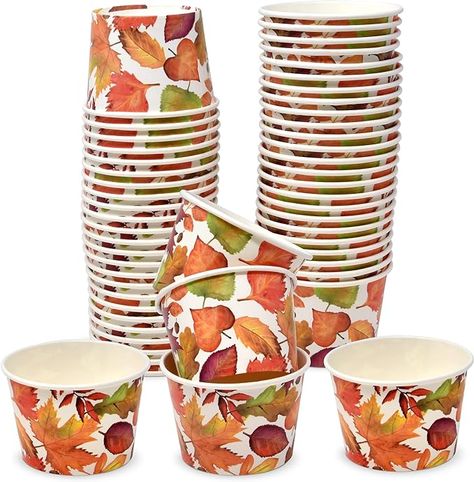 Amazon.com: 48 Count Thanksgiving Leaves Treat Snack Cups 10 Oz. Harvest Disposable Paper Cup Dessert Ice Cream Bowls Fall Maple Leaf Holiday Design For Autumn Treats Cupcakes Party Favor Supplies Decorations : Health & Household Thanksgiving Party Favors For Adults, Cupcake Party Favors, Turkey Party, Apple Bar, Autumn Treats, Caramel Apple Bars, Cup Dessert, Thanksgiving Leaves, Thanksgiving Snacks