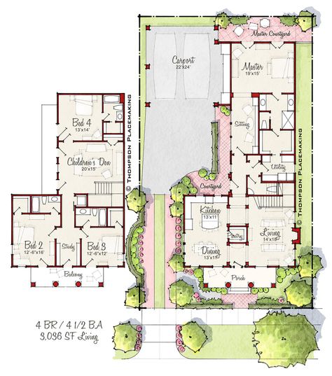 Parisian House Floor Plan, New Orleans House Plans Layout, New Orleans Floor Plans, New Orleans House Plans, New Orleans Style Homes, New Orleans House, School Floor Plan, 3d Floor Plans, Modern Floor Plans